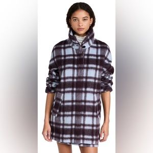 Club Monaco Plush Plaid Cocoon Coat XXS NWT